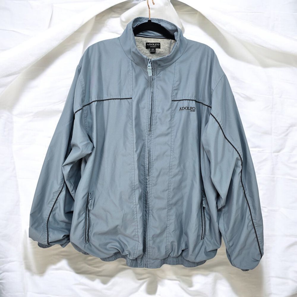 Vintage Adolfo Sport 80-90's Lined Windbreaker Track Jacket Men 2XL‎ Light Blue